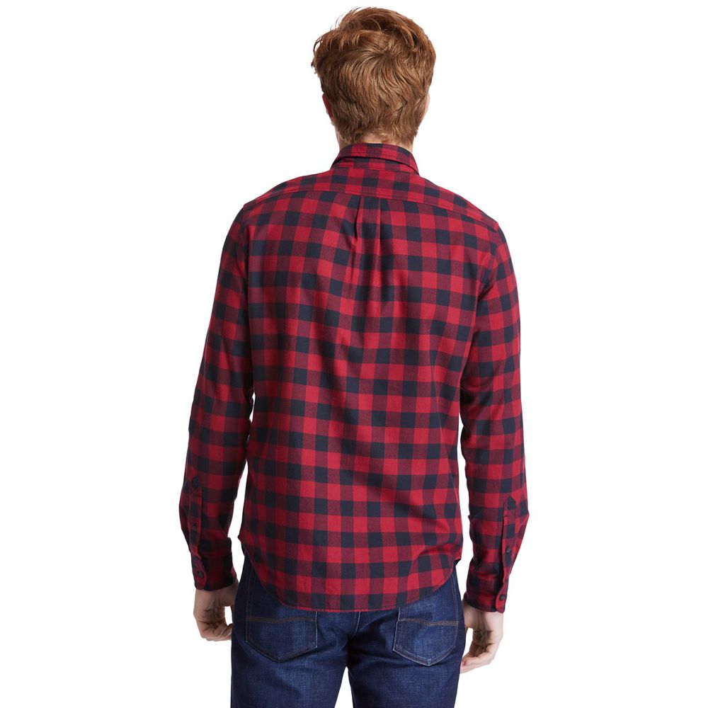 Camisa Timberland Argentina Hombre - Nashua River Long-Sleeve Flannel Check - Rojas/Negras - WMHYVU-